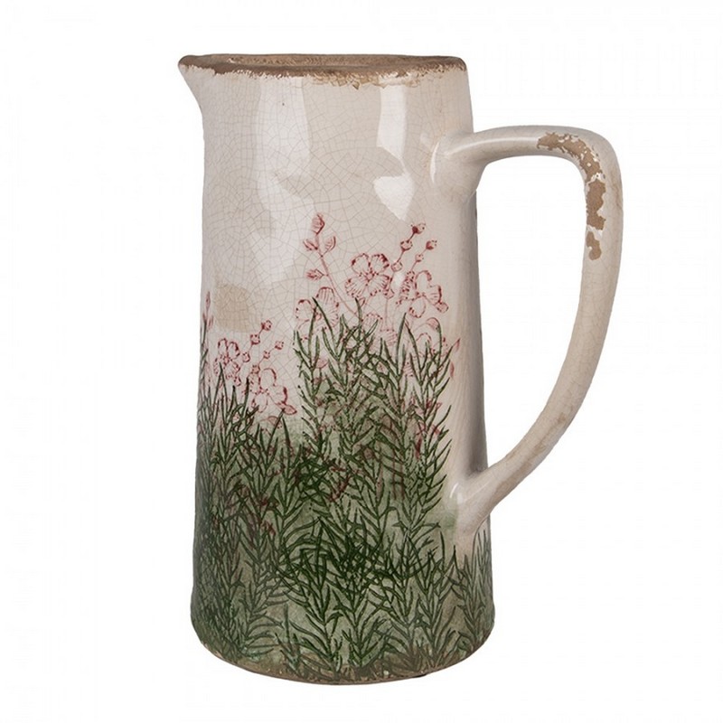 Caraffa decorativa vintage decorata con piante e fiori, utilizzabile come vaso